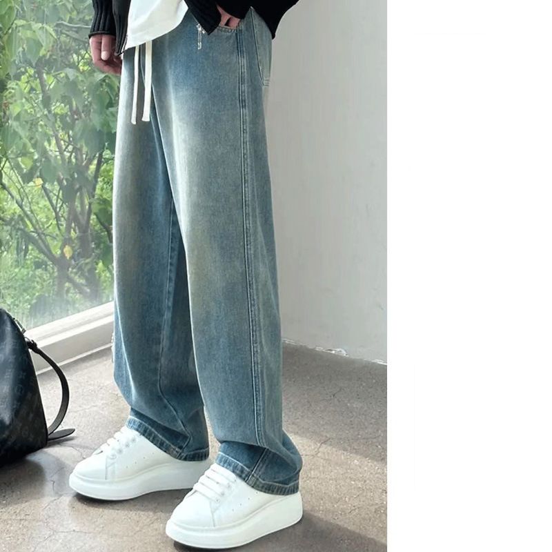Men's Clothing Autumn Soft Jeans Men And Women Trend Elastic Versatile Loose Casual American High Street Retro Drape Straight Pants Trend_mkmklike.com