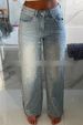 Distressed High-Rise Jeans With Rhinestone Details - Relaxed Fit Straight Leg Denim Pants For Women_mkmklike.com