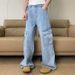 Vintage Washed Denim Cargo Pants For Men & Women - Relaxed Fit Wide Leg Jeans With Multiple Pockets - Comfortable Polyester Workwear Trousers_mkmklike.com