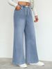 Women's Mid-Rise Casual Jeans Elastic Waist Drawstring Embroidered Bow Stretch Cotton Denim for Spring/Autumn & Summer_mkmklike.com
