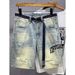 Men's Clothing Men's Retro Distressed Denim Shorts Style Summer Trendy Embroidered Heavyweight Washed Loose Five-Point Fit_mkmklike.com