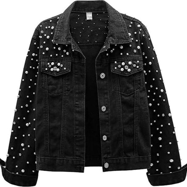 Women's Embroidered Rhinestone Denim Jacket – Slim Fit Bling Coat, Trendy Fall Fashion, Comfortable Stretch Cotton, Plus Size Available (S-5XL)_mkmklike.com