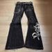 Women's Clothing Retro Embroidery Heavy Work Hot Girl Punk Washed Black Straight Flared Jeans For Women And Men_mkmklike.com