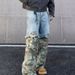 Men's Clothing High Street Stitching Camouflage Jeans Two Piece Distressed Washed Hip Hop Trend Personality Straight Trousers_mkmklike.com