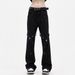 Unisex High Street Style Flared Straight Leg Jeans with Laces Black Casual Cargo Pants for Men And Women Instagram Inspired_mkmklike.com