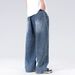 In Stock Spring Summer New Straight Wide Leg Jeans Loose Trendy Drawstring Versatile Simple Casual Long Pants Men_mkmklike.com