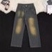 Men's Clothing Retro Straight Jeans For Men And Women Loose Wide Leg Tie Dyed Flared Trousers_mkmklike.com