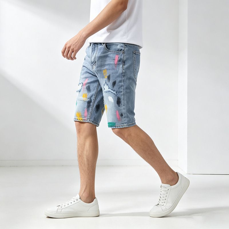 Men's Splatter Print Stretch Denim Shorts – Trendy & Comfortable (Sizes S-2XL)_mkmklike.com