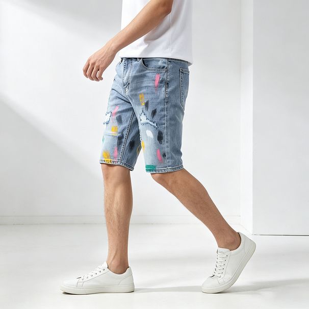 Men's Splatter Print Stretch Denim Shorts – Trendy & Comfortable (Sizes S-2XL)_mkmklike.com