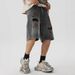 Men's Summer Casual High-Waist Ripped Denim Shorts Trendy Loose Fit 5/8 Length Retro Washed Pants_mkmklike.com