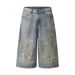 Men's Clothing Street Personality Ink Splash White Dot Distressed Wide Leg Jeans Washed Distressed Loose Embroidered Wide Leg Pants_mkmklike.com