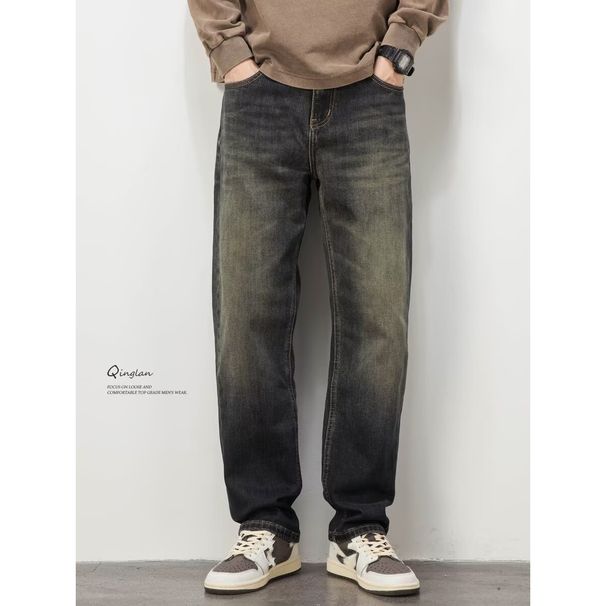 Vintage Washed Straight-Leg Jeans – Relaxed Fit, High Cotton Content (94.9%), Distressed Detailing, Unisex Streetwear_mkmklike.com