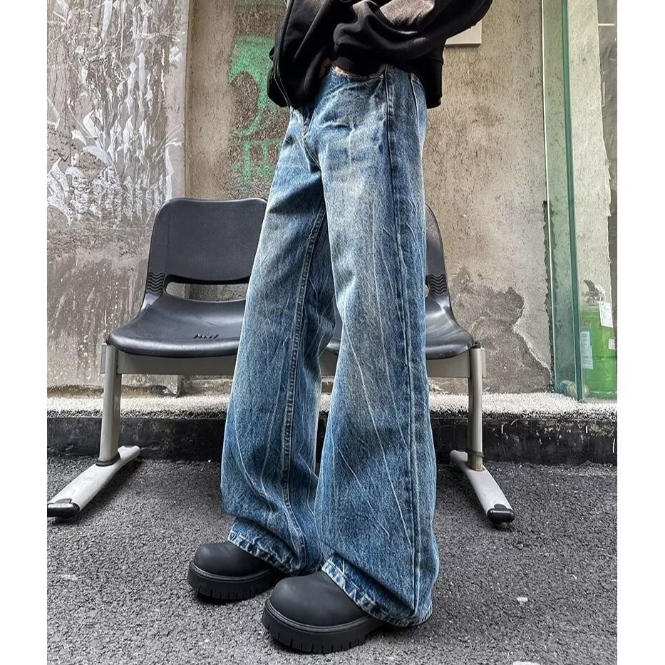 Vintage Lightning Crack Jeans –Lightning Crack Distressing And Distressed Washed Wide-Leg Denim (S-3XL)_mkmklike.com