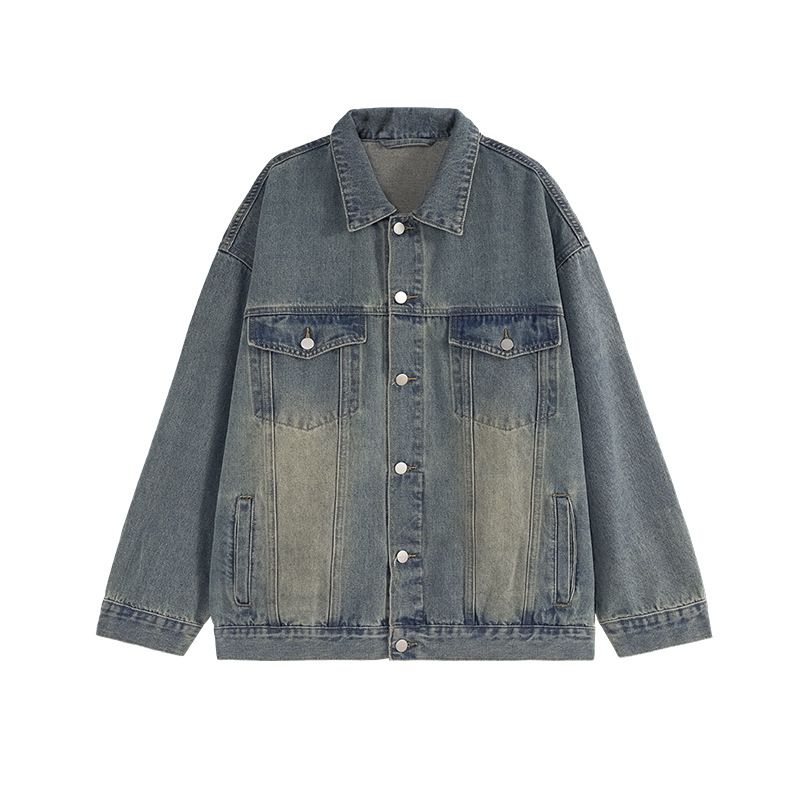 Northfold Jie Zhan Men's Clothing|American Retro Washed Denim Jacket 2025 Spring Autumn Coat American Street Style Distressed Top_mkmklike.com