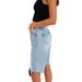 Women'sClothing High Elastic Small Feet Pants Mid Waist Quarter Pants Perforated Jeans_mkmklike.com