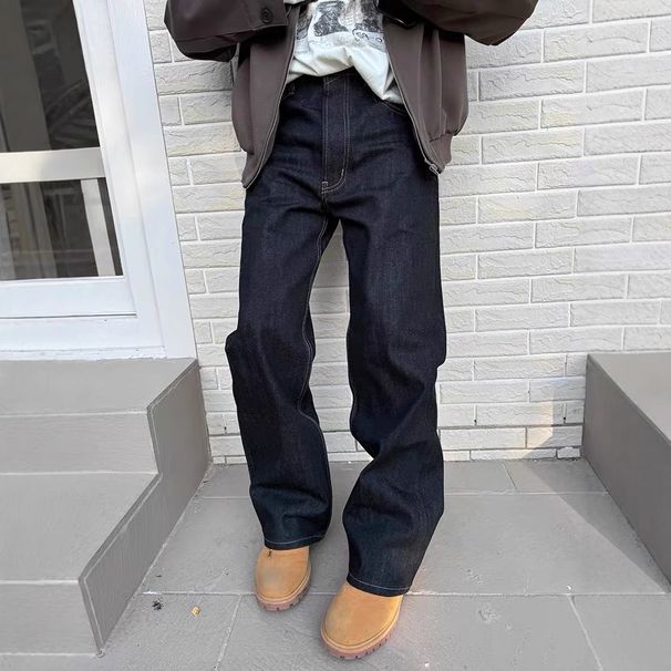 Men's Clothing Dark Blue Loose Straight Leg Jeans Classic Straight Fit Denim Jeans - Relaxed Blue Jeans For Casual Wear, Comfortable & Stylish_mkmklike.com