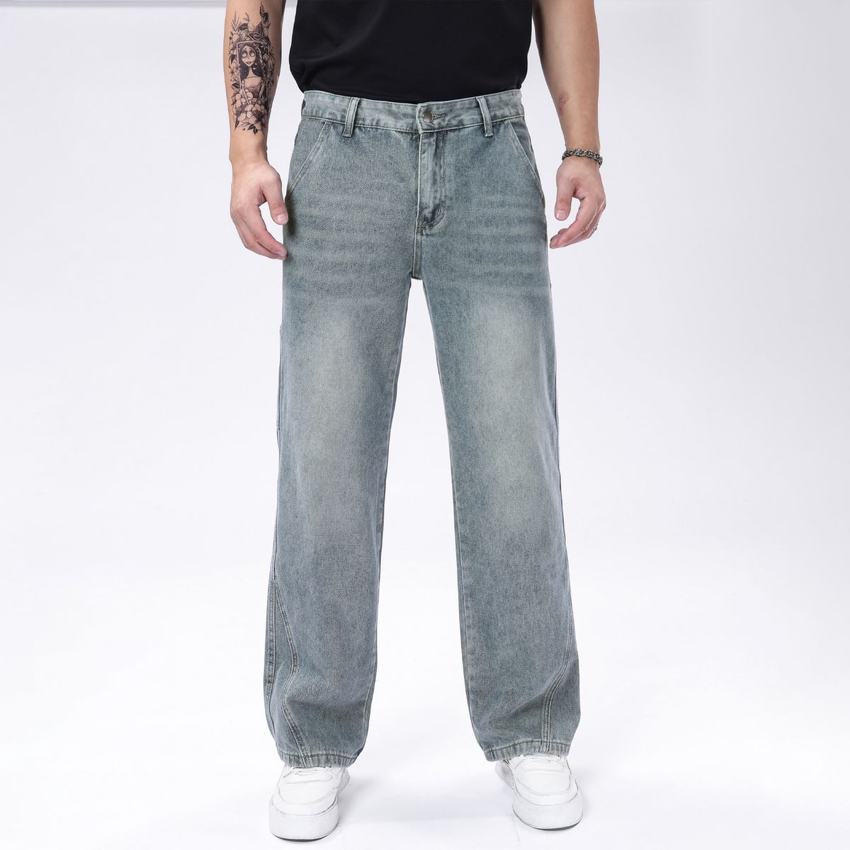 Men's Straight-Leg Denim Jeans – Classic Mid-Rise Cotton Blend Pants For Casual & Streetwear (30-40, Ocean Blue, Non-Stretch)_mkmklike.com