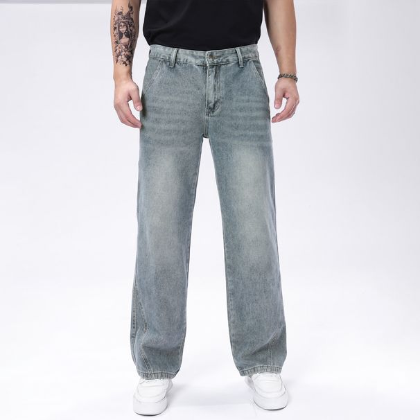 Men's Straight-Leg Denim Jeans – Classic Mid-Rise Cotton Blend Pants For Casual & Streetwear (30-40, Ocean Blue, Non-Stretch)_mkmklike.com