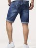 Men's Slim Fit Stretch Denim Shorts – Distressed 5-Point Ripped Design, Comfortable Casual Shorts (Peacock Blue/Black, S-2XL)_mkmklike.com