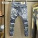 Vintage Men's Slim Straight Jeans With Distressed Patches & Stretch - Retro Autumn Style (Light Blue)_mkmklike.com