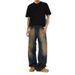 Men's Retro Distressed Washed Yellow Mud-Dyed Loose Straight Jeans High Street Mid Waist Floor-Length Pants_mkmklike.com