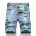 Men's Light Blue Distressed Denim Shorts Straight-Leg Mid-Length Washed Ripped Streetwear Clothing_mkmklike.com