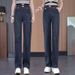 Elastic Waist Wide-Leg Jeans For Women, Fall/Winter 2025 New Popular High-Waisted Pants, Vintage Fleece-Lined Slim_mkmklike.com