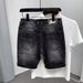 Men's Distressed Denim Shorts Trendy Black And Gray Patchwork Stretch Slim Fit Casual Streetwear 5-Inch Inseam_mkmklike.com