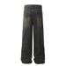 Wasteland Style Vintage Washed Denim Men's Vibe Trend Side Split Stitching Design Straight Pants_mkmklike.com