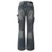Men's Clothing Exclusive Washed Blue Vintage Jeans Men's Street Stitching Multi Pocket Hem Split Buckle Straight Trousers_mkmklike.com