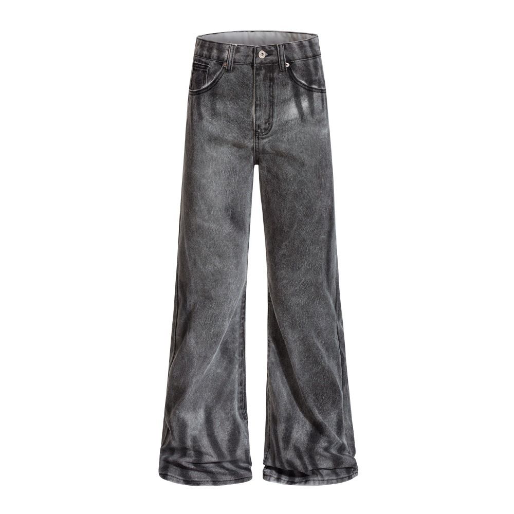 Heavy Industry Wasteland Spray Paint Dirty Jeans Men's High Street Vibe Style Hippie Trend Flared Pants Distressed_mkmklike.com