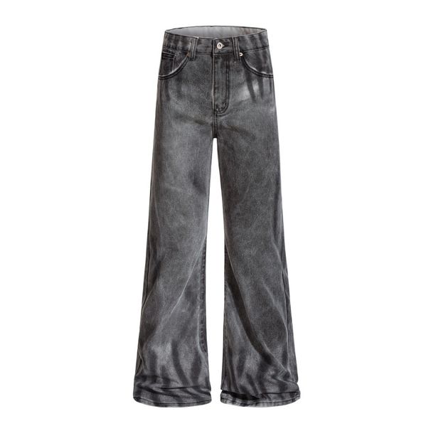 Heavy Industry Wasteland Spray Paint Dirty Jeans Men's High Street Vibe Style Hippie Trend Flared Pants Distressed_mkmklike.com
