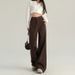 Coffee Colored High-Waisted Wide Leg Jeans for Women Slimming Casual Loose Straight Leg Trousers Trendy Versatile New Style_mkmklike.com