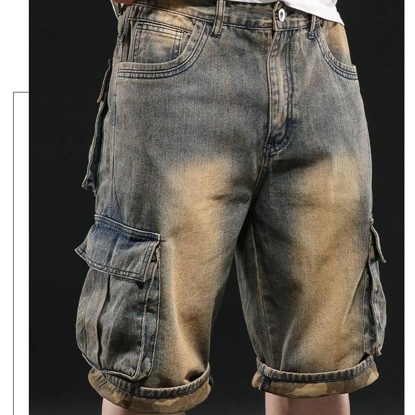 Men's Clothing Hip Hop Multi Pocket Workwear Seven Point Denim Shorts_mkmklike.com