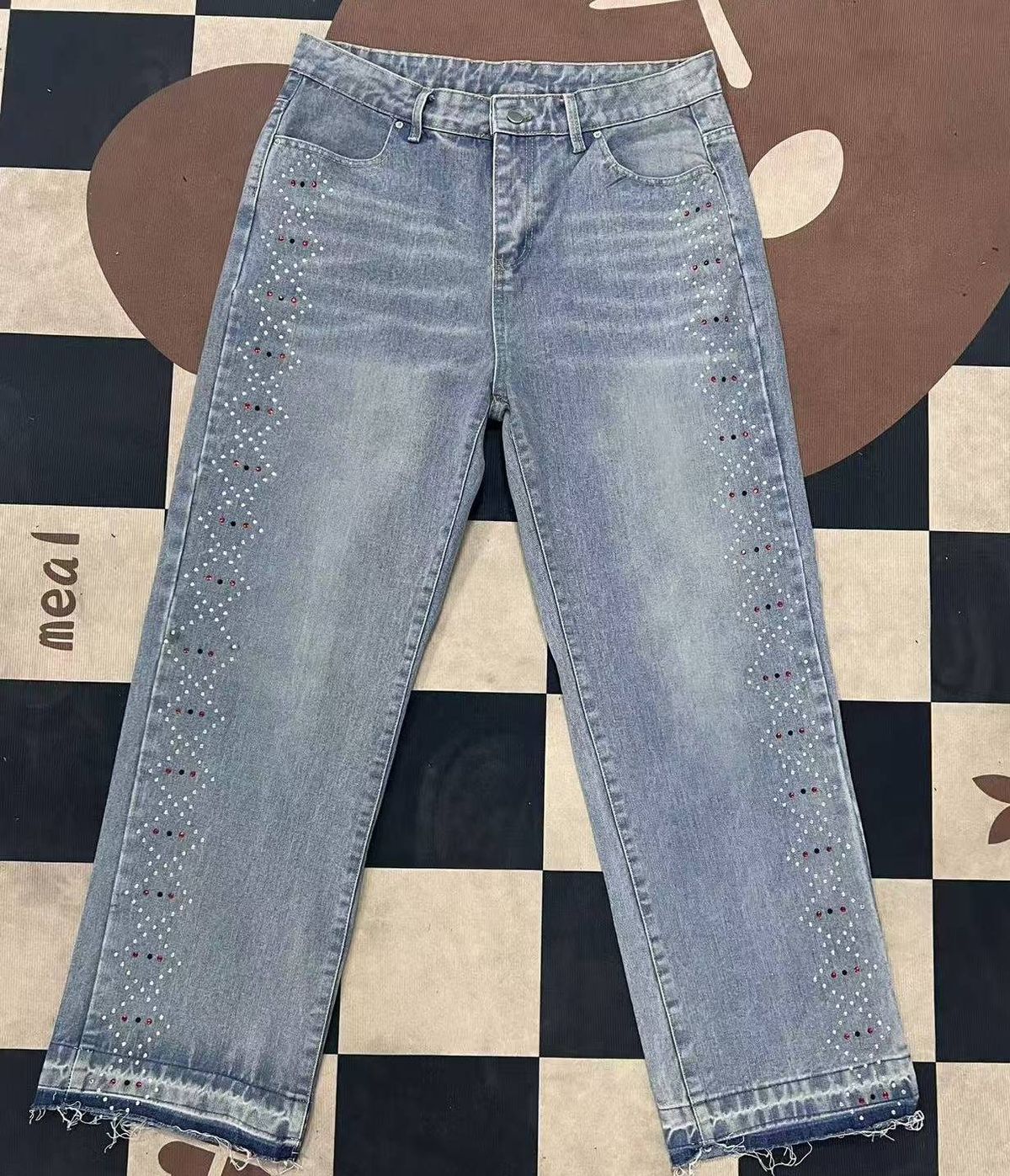 Men's Clothing Men's Jean2026 Rhinestone Washed Blue Denim_mkmklike.com