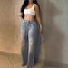 Women's High Waist Wide Leg Jeans Rhinestone Embellished Belted Denim Zipper Jacket England Style Spring/Autumn Fashion_mkmklike.com