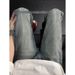 Men's Straight Leg Loose Wide Leg Trousers Lightning Pattern High Street Style Trendy Cool Washed Retro Flared Trousers_mkmklike.com