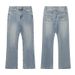 Men's Clothing Cleanfit Washed Blue Flared Jeans High Street Vibe Style Raw Edge Destroyed Jeans_mkmklike.com