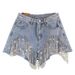 Women's Clothing Fashion Women's Shorts Ripped Tassel Chain Sexy Denim Shorts Women_mkmklike.com