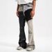 Men's Clothing Machete Shaped Wasteland Style Yellow Mud Dyed Slightly Flared Drape Washed Wide Leg Slim Straight Denim Trousers_mkmklike.com