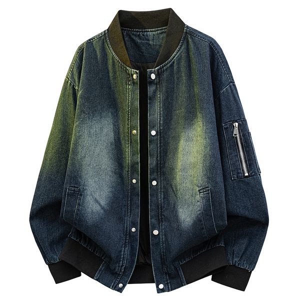 Men’s Vintage Denim Jacket – Retro Washed Oversized Trucker Coat (Dystopian Blue, Classic Black)_mkmklike.com