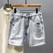 Men's Clothing Ripped Denim Shorts Men's Straight Fashion Brand Trendy Loose Mid Length Pants Summer Ins Version Casual Five Point Pants_mkmklike.com