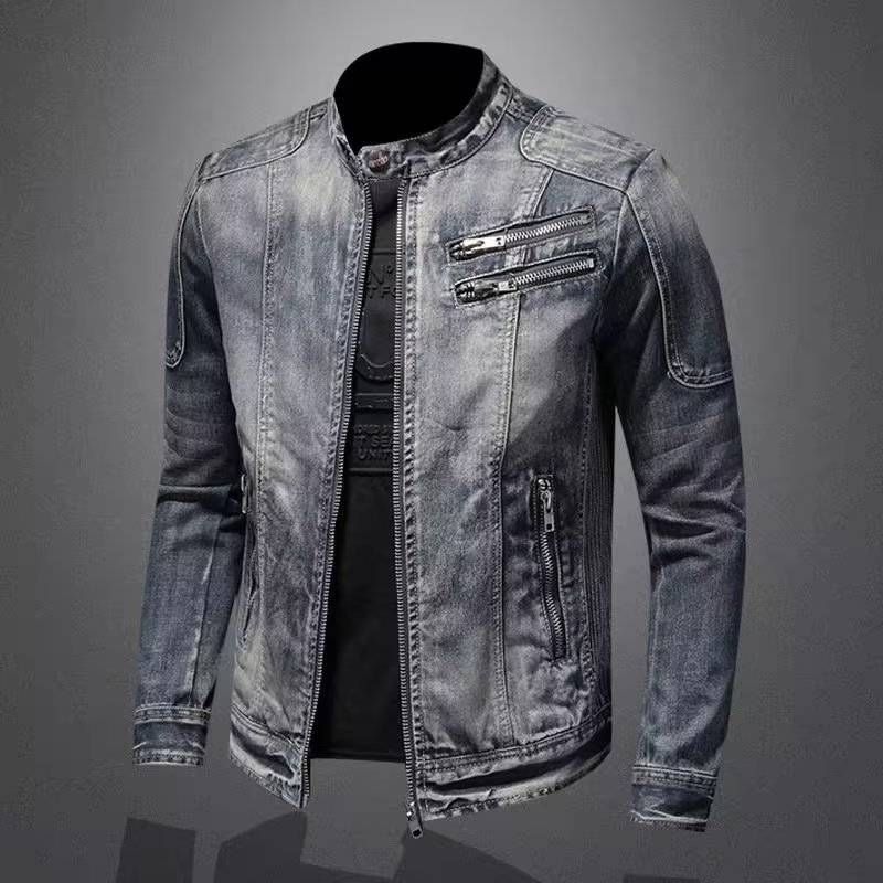 2025 European-USA Style Fashion Cowboy Outerwear Men's Lapel Long Sleeve Casual Vintage Zipper Motorcycle Denim Jacket M-4XL_mkmklike.com