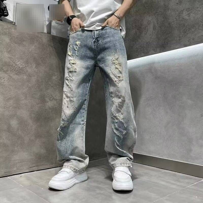 Minimalist Japanese Denim Jeans - Washed Blue Straight Fit Casual Pants For Men & Women (S-3XL)_mkmklike.com