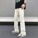 Men's Clothing Men's Slim Fit Straight Leg Jeans Trendy American Street Style Mud Dyed Washed Denim With Stylish Design Slightly Flared Leg_mkmklike.com