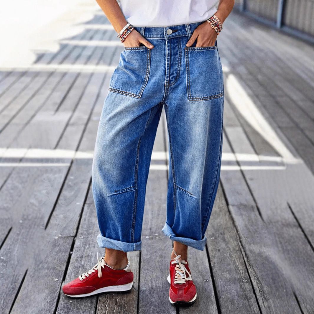 Stretch Casual Cropped Jeans Banana Style for Women Spring Autumn Summer Regular Fit Cotton Solid Color Y2K Trend_mkmklike.com