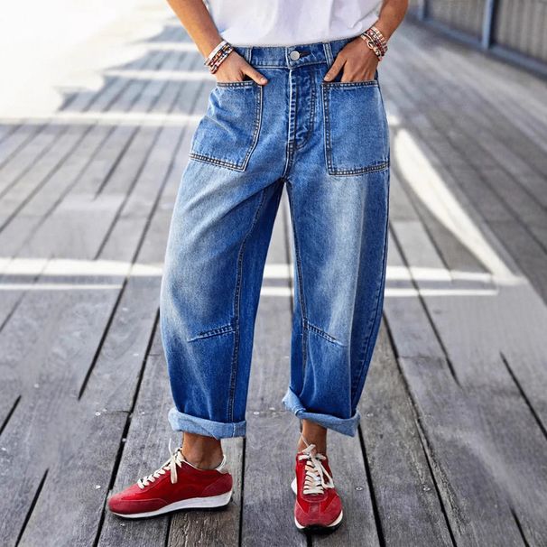 Stretch Casual Cropped Jeans Banana Style for Women Spring Autumn Summer Regular Fit Cotton Solid Color Y2K Trend_mkmklike.com