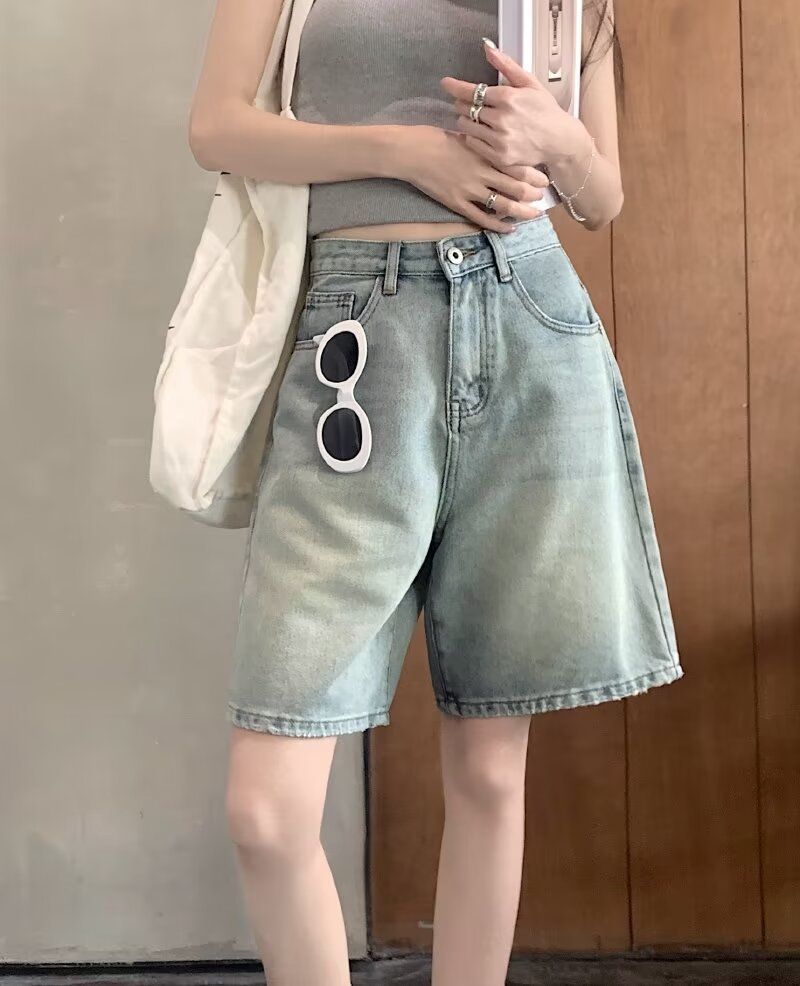 Women's Clothing Denim Shorts Trendy And Versatile Summer Thin New Style High Waist Loose Straight Slimming Shorts_mkmklike.com