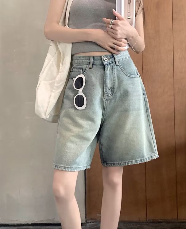 Women's Clothing Denim Shorts Trendy And Versatile Summer Thin New Style High Waist Loose Straight Slimming Shorts_mkmklike.com