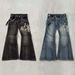 "Y2K Retro Patchwork Embroidered Jeans – Streetwear, Flared Tribal Style Casual Pants"_mkmklike.com